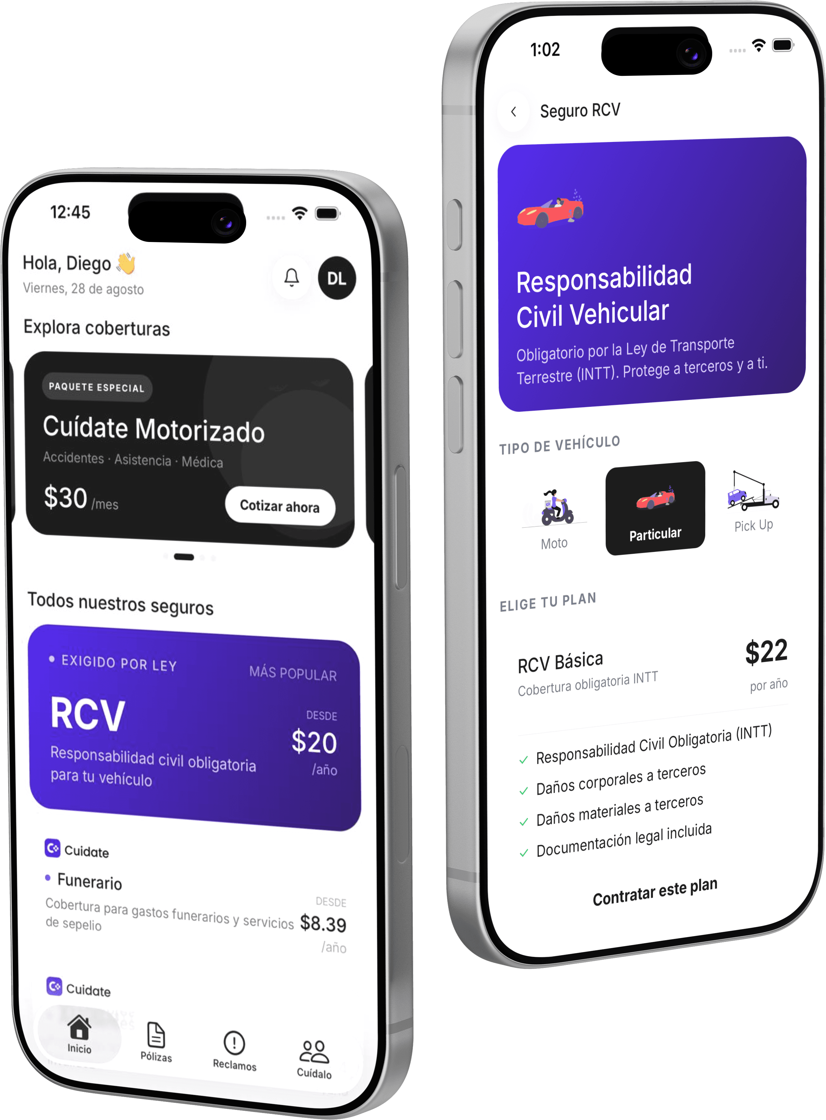Vista previa de la app Cuídate en dos teléfonos